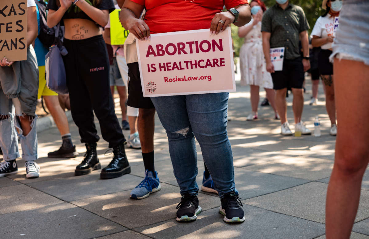 Abortion rights activists rally at the Texas State Capitol on September 11, 2021, in Austin, Texas.