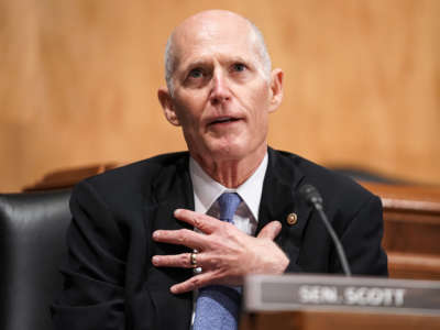 Sen. Rick Scott asks questions during a Senate Homeland Security and Governmental Affairs Committee hearing on December 16, 2020, in Washington, D.C.