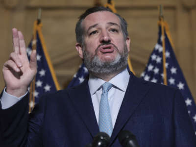 Sen. Ted Cruz (R-Texas) speaks during a press conference on Capitol Hill on February 09, 2022 in Washington, D.C.