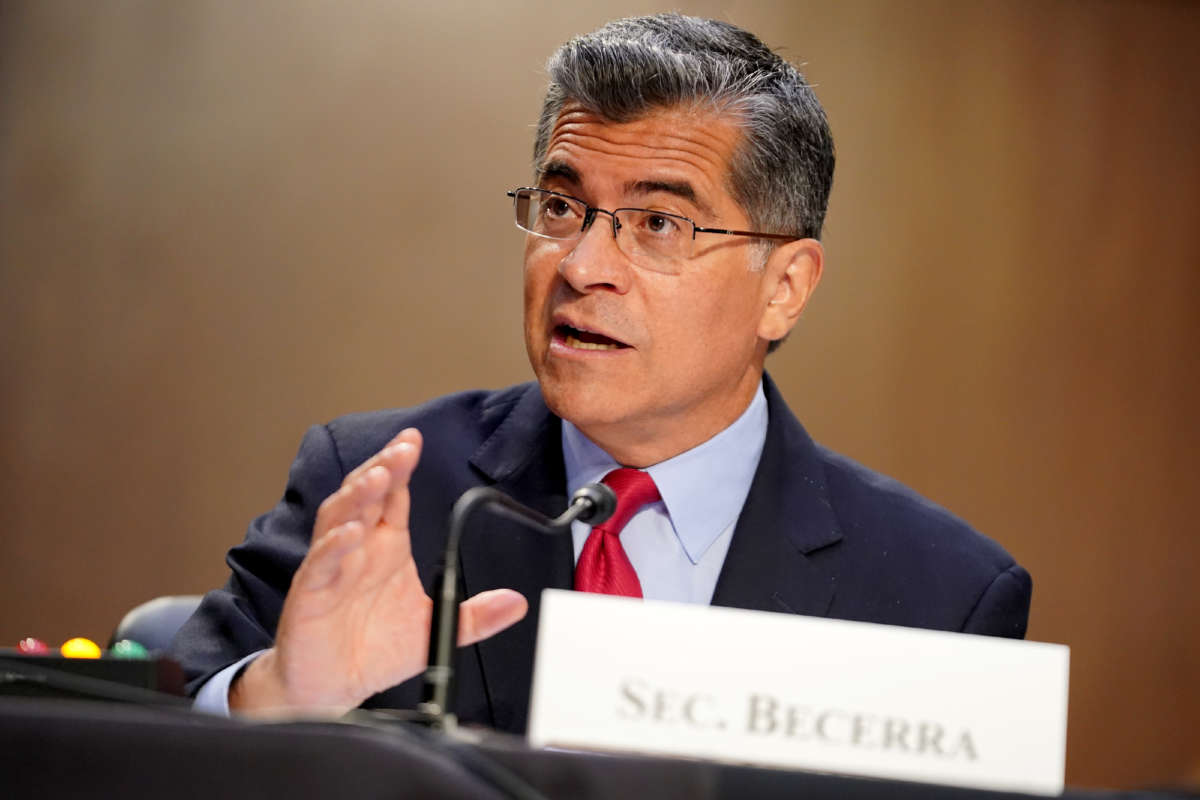 Secretary of Health and Human Services Xavier Becerra answers questions at a Senate Health, Education, Labor, and Pensions Committee hearing on Capitol Hill on September 30, 2021, in Washington, D.C.