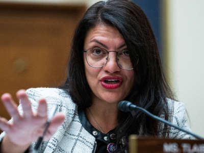 Rep. Rashida Tlaib speaks during a House Financial Services Committee hearing in Rayburn Building on December 1, 2021.