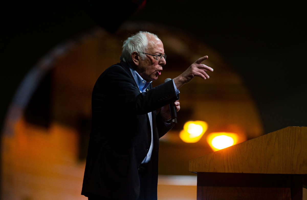 Sen. Bernie Sanders speaks during a rally at the Arthur Ashe Junior Athletic Center on February 27, 2020, in Richmond, Virginia.