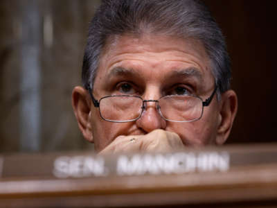 Sen. Joe Manchin questions witnesses during a hearing in the Dirksen Senate Office Building on Capitol Hill on January 11, 2022, in Washington, D.C.