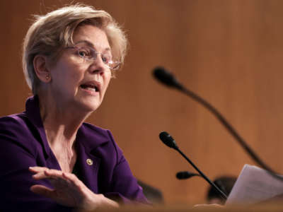 Sen. Elizabeth Warren speaks during the Senate Banking Committee on February 15, 2022, in Washington, D.C.