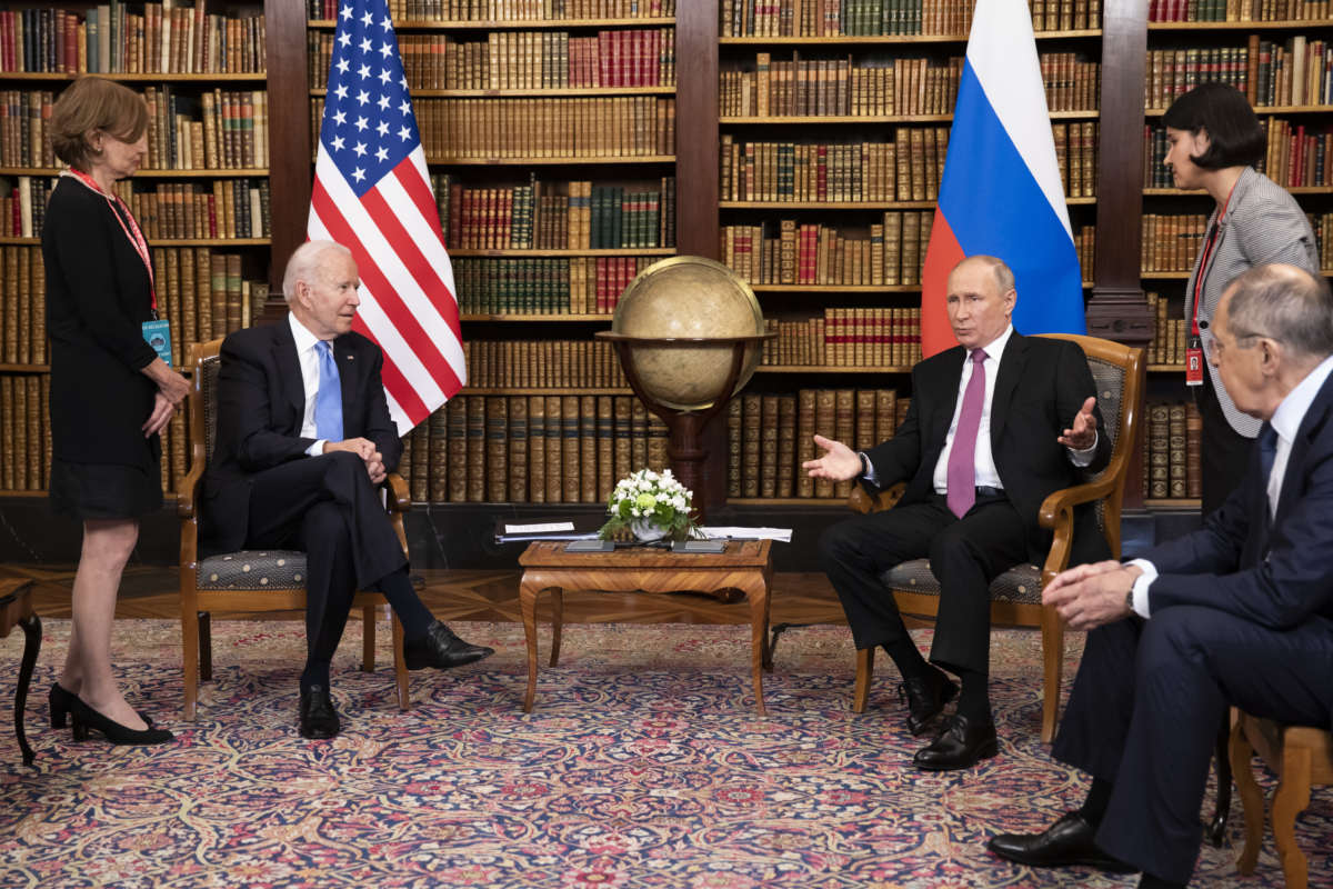 President Joe Biden and Russian President Vladimir Putin meet during the U.S.-Russia summit at Villa La Grange on June 16, 2021, in Geneva, Switzerland.