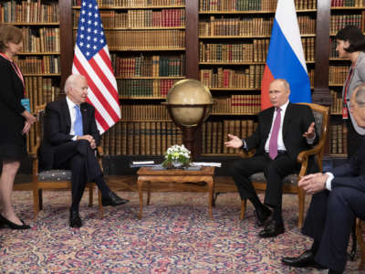President Joe Biden and Russian President Vladimir Putin meet during the U.S.-Russia summit at Villa La Grange on June 16, 2021, in Geneva, Switzerland.