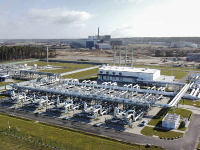 A view of Nord Stream 2 gas receiving station on Germany's Baltic coast in Lubmin on February 23, 2022.