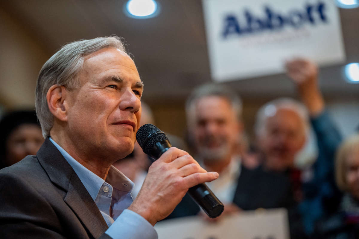 Texas Gov. Greg Abbott speaks during a campaign event on February 23, 2022, in Houston, Texas.