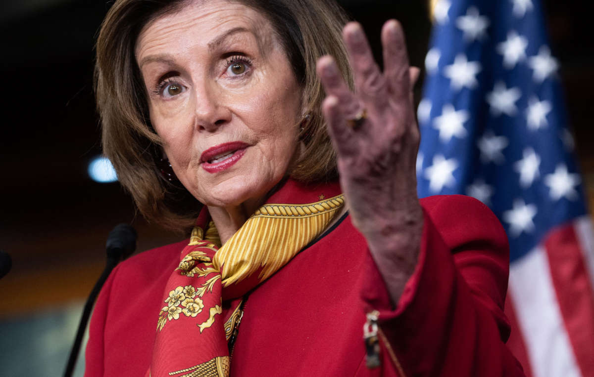 Speaker of the House Nancy Pelosi speaks during her weekly press conference on Capitol Hill in Washington, D.C., on February 9, 2022.