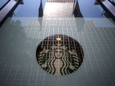 Logo of the Starbucks is seen in New York on May 29, 2018.