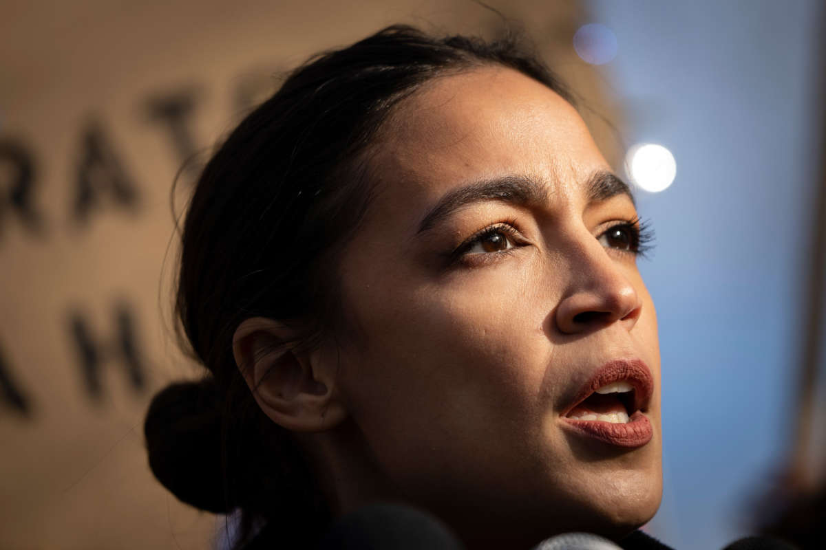 Rep. Alexandria Ocasio-Cortez speaks during a rally outside the U.S. Capitol on December 7, 2021, in Washington, D.C.