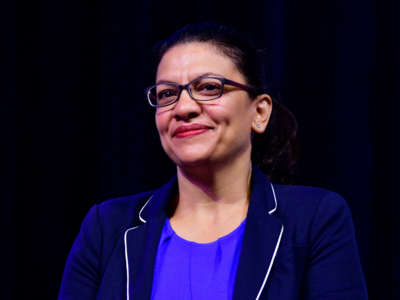 Rep. Rashida Tlaib takes part in a panel discussion during Netroots Nation progressive grassroots convention in Philadelphia, Pennsylvania, on July 13, 2019.