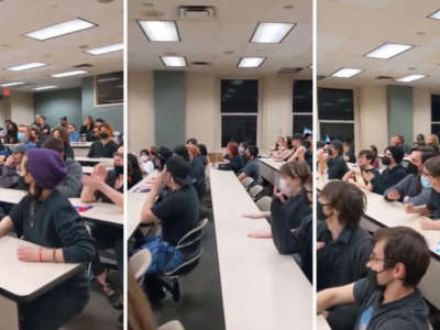 A classroom at University of North Texas responds to anti-trans Texas House candidate Jeff Younger's visit.