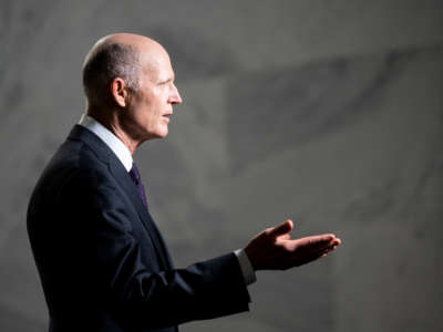 Sen. Rick Scott does a TV news interview in the Hart Senate Office Building on March 8, 2022.