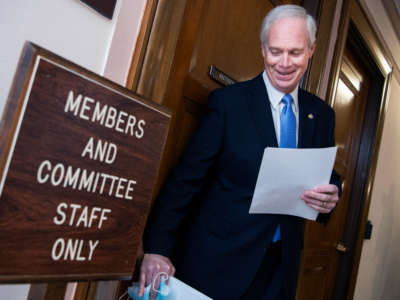 Chairman Ron Johnson arrives for a Senate Homeland Security and Governmental Affairs Committee hearing in Dirksen Building on December 16, 2020.