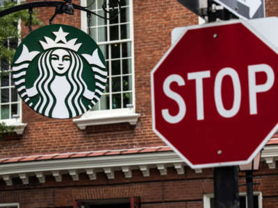 A Starbucks sign is seen in Washington on May 29, 2018.