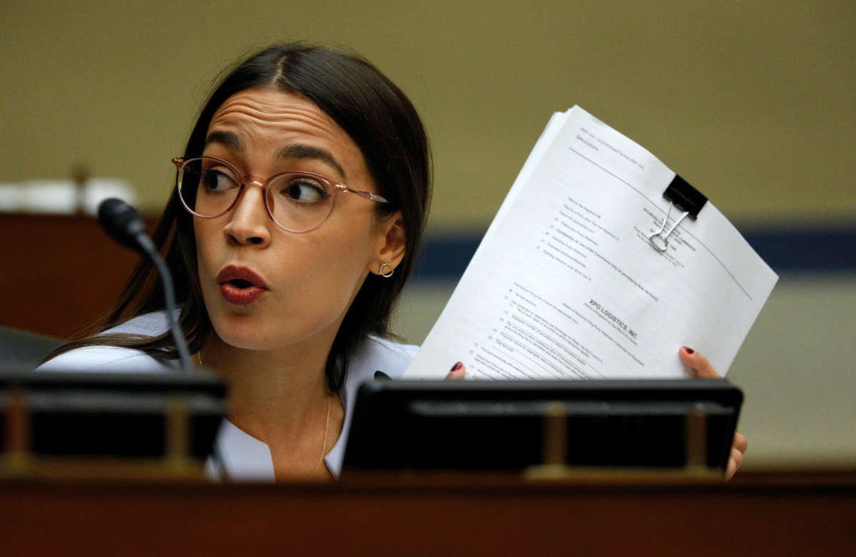 Rep. Alexandria Ocasio-Cortez asks a question during a hearing in the Rayburn House Office Building on August 24, 2020, on Capitol Hill in Washington, D.C.