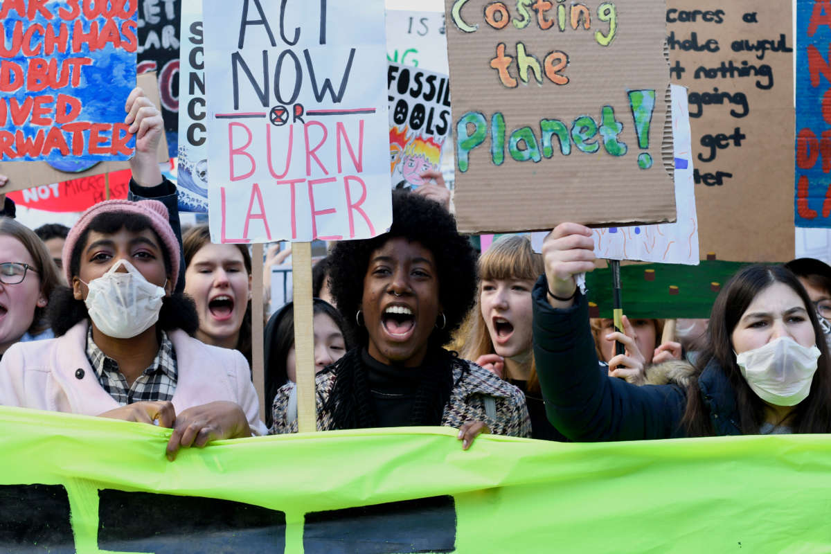 Environmental protesters take part in the Global Climate Strike in London on November 29, 2019.