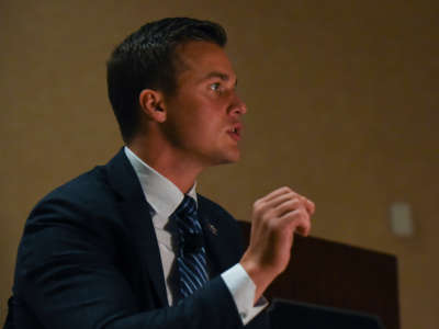 Rep. Madison Cawthorn makes opening remarks at the Hilton Anatole Hotel in Dallas, Texas, on July 9, 2021.