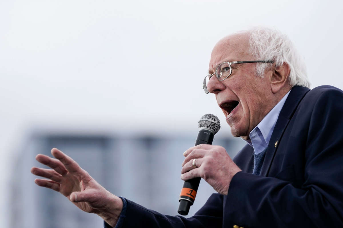 Sen. Bernie Sanders speaks during a rally at Vic Mathias Shores Park on February 23, 2020, in Austin, Texas.