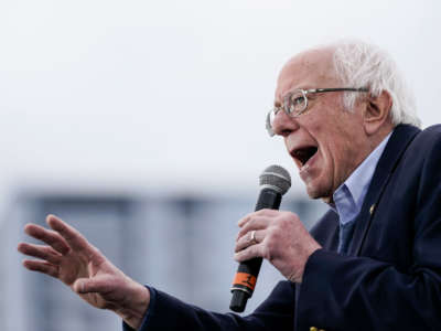 Sen. Bernie Sanders speaks during a rally at Vic Mathias Shores Park on February 23, 2020, in Austin, Texas.