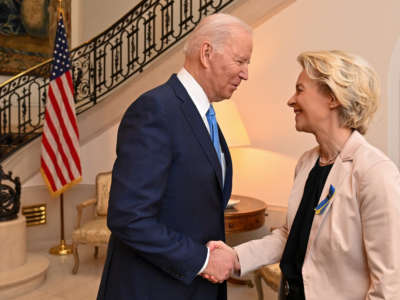 President Joe Biden meets European Commission President Ursula von der Leyen in Brussels, Belgium, on March 25, 2022.