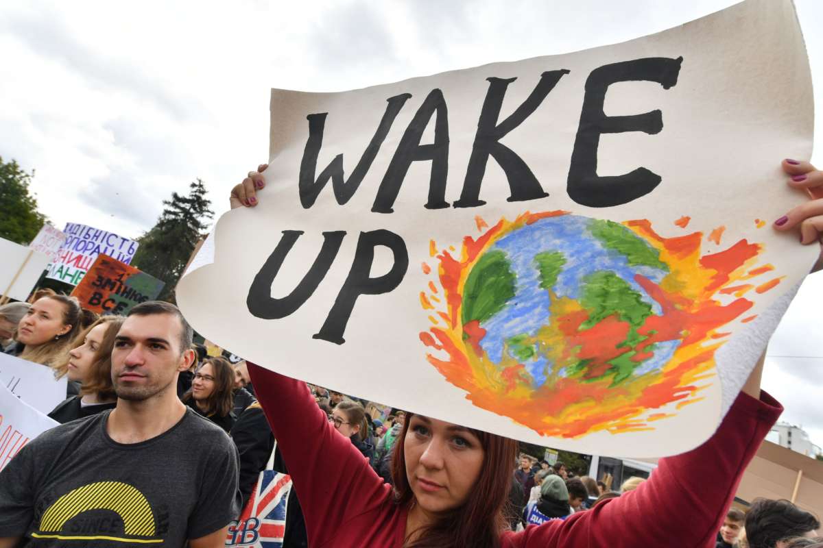 People demonstrate during a march and rally called For the climate in Ukraine in the center of Kiev, Ukraine, on September 20, 2019.