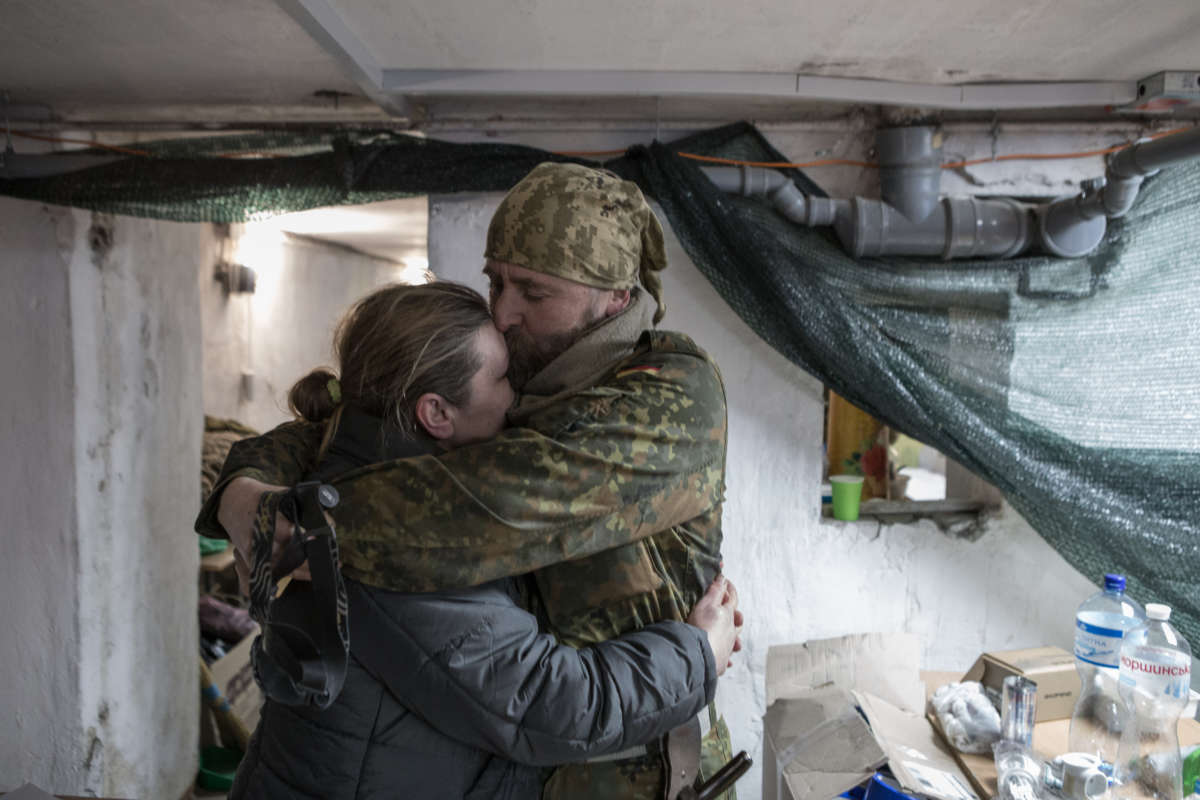 Ukrainian territorial defense forces in a basement used as a military base on the 5th day since start of large-scale Russian attacks in the country, in Dnipro, Ukraine, on February 28, 2022.