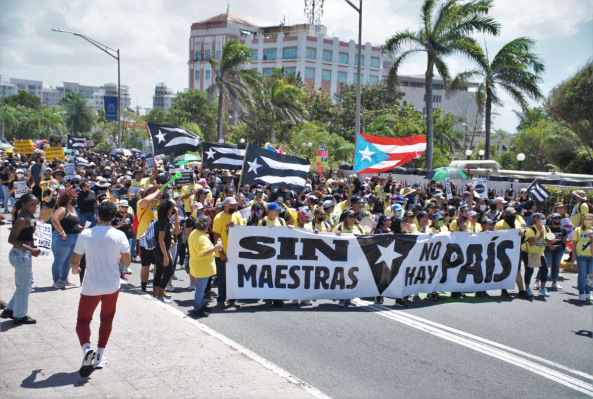 Thousands of educators march to the governor’s mansion to defend their retirements in an action on March 15, 2021, that was called for by the Federación de Maestros de Puerto Rico.