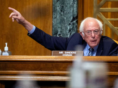 Sen. Bernie Sanders speaks during a Senate Budget Committee hearing June 8, 2021, on Capitol Hill in Washington, D.C.