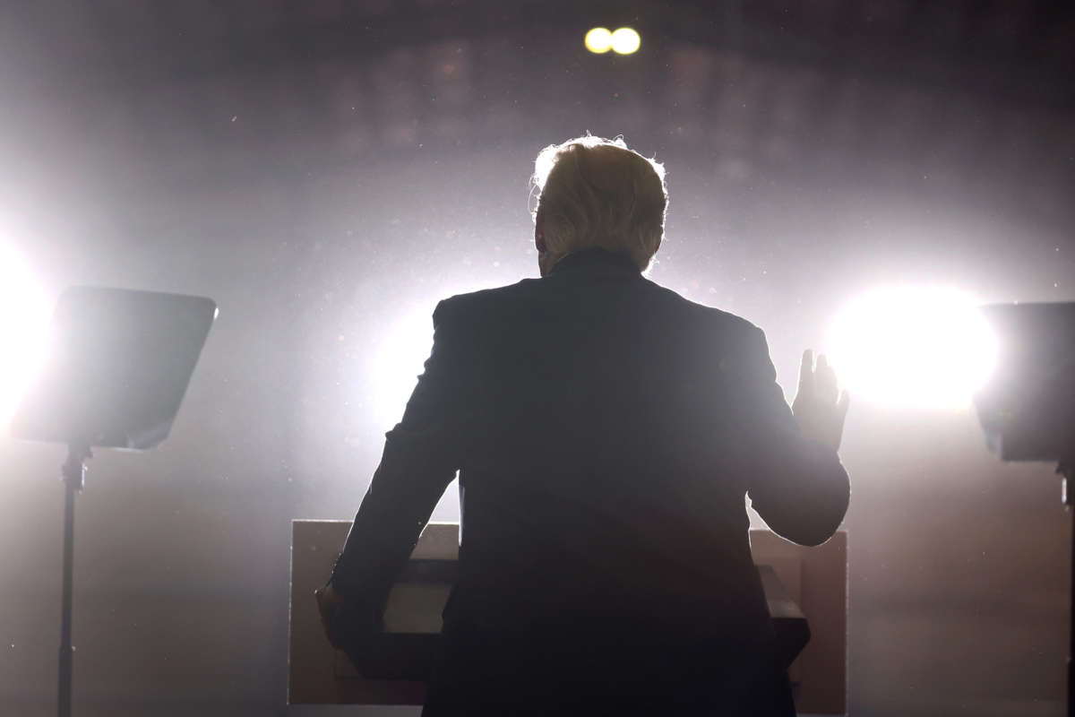 Former President Donald Trump speaks at a rally on April 2, 2022, near Washington, Michigan.