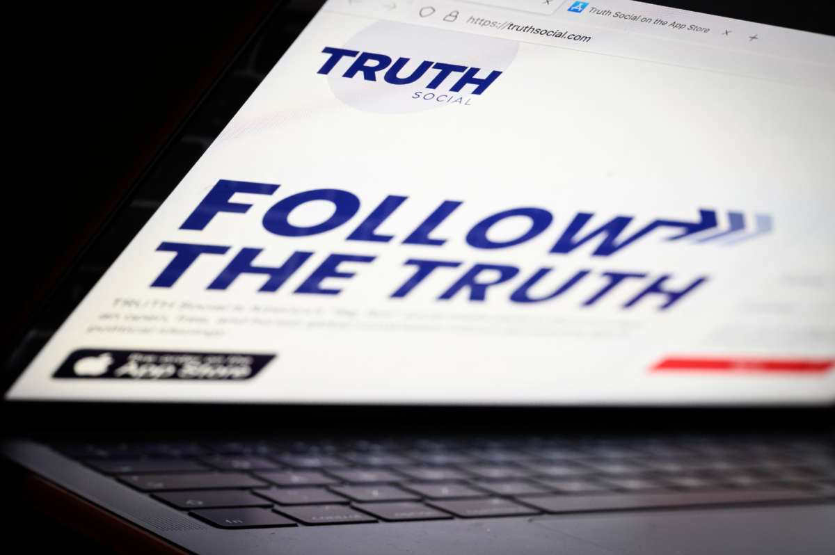 A website for the Truth Social platform and app is seen on January 4, 2022.