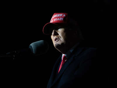 Former President Donald Trump speaks during a rally at the Banks County Dragway on March 26, 2022, in Commerce, Georgia.
