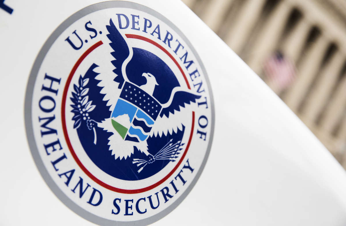 The Department of Homeland Security logo is seen on a law enforcement vehicle in Washington, D.C., on March 7, 2017.