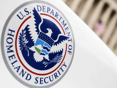 The Department of Homeland Security logo is seen on a law enforcement vehicle in Washington, D.C., on March 7, 2017.