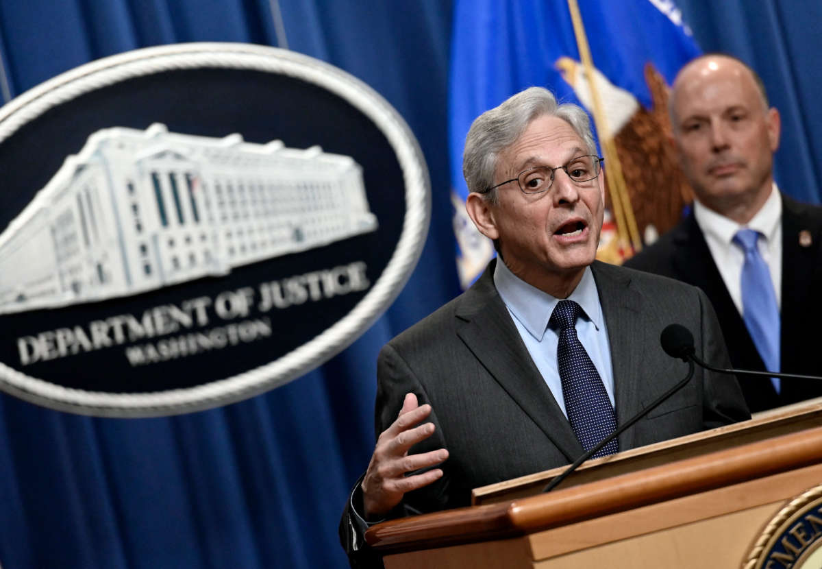 Attorney General Merrick Garland speaks during a news conference at the Justice Department in Washington, D.C., on April 1, 2022.