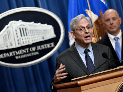 Attorney General Merrick Garland speaks during a news conference at the Justice Department in Washington, D.C., on April 1, 2022.