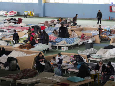 Ukrainian refugees seen in a shelter organized in Manej sports center, on March 13, 2022, in Chișinău, Moldova.