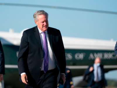 White House Chief of Staff Mark Meadows boards Air Force One on October 14, 2020, at Joint Base Andrews in Maryland.