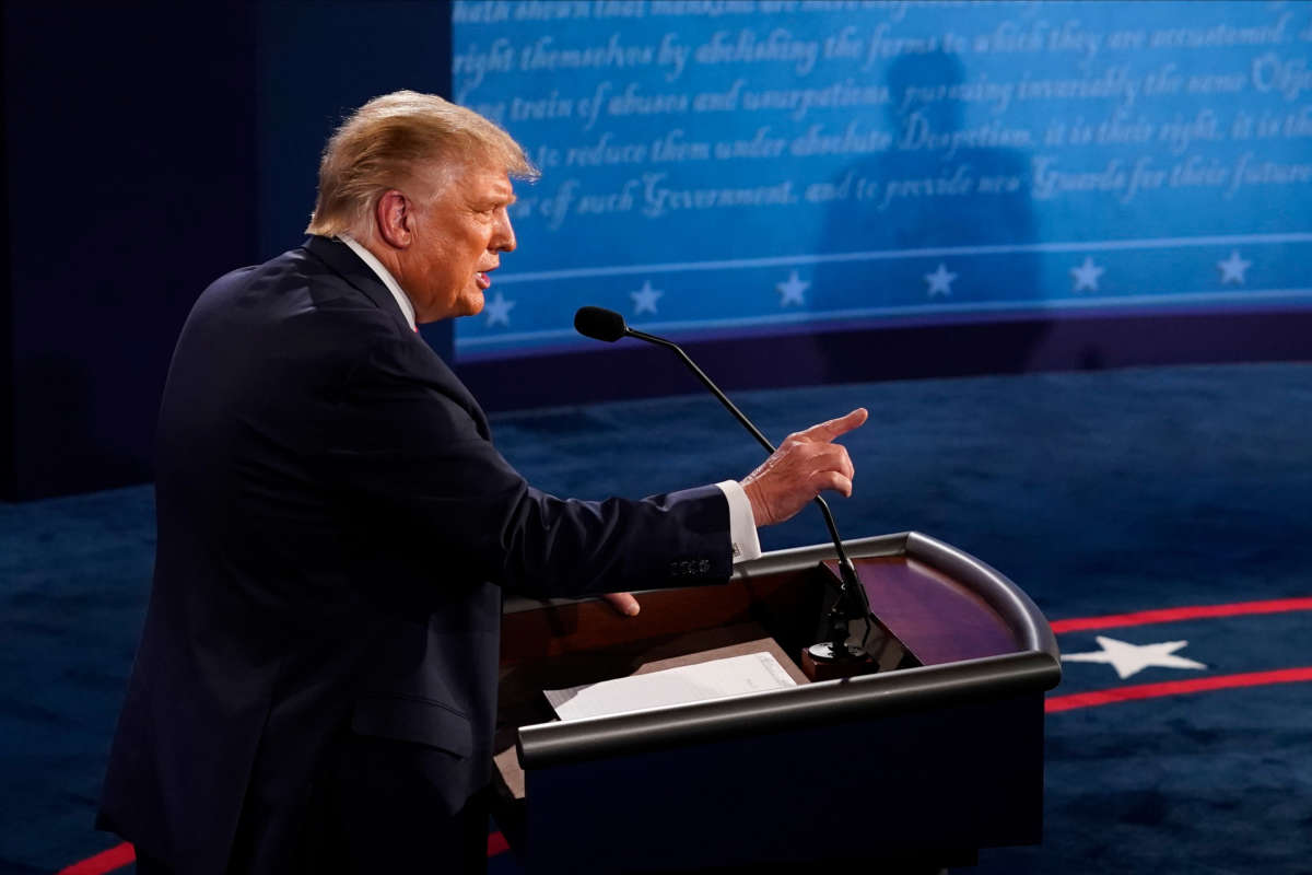 President Donald Trump speaks during the first presidential debate against former Vice President and Democratic presidential nominee Joe Biden at the Health Education Campus of Case Western Reserve University on September 29, 2020, in Cleveland, Ohio.