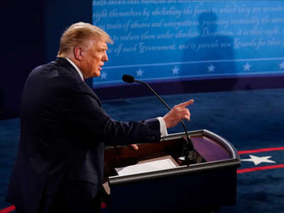 President Donald Trump speaks during the first presidential debate against former Vice President and Democratic presidential nominee Joe Biden at the Health Education Campus of Case Western Reserve University on September 29, 2020, in Cleveland, Ohio.