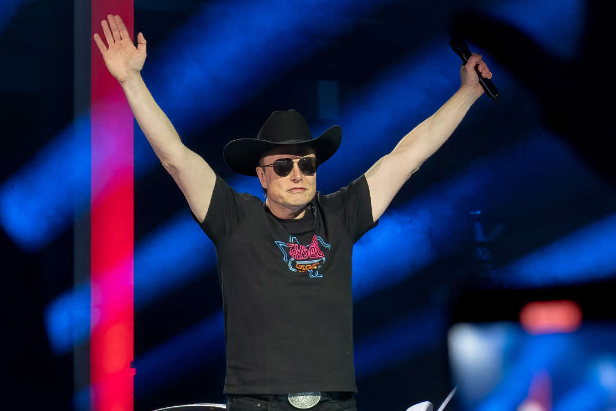 CEO of Tesla Motors Elon Musk speaks at the Tesla Giga Texas manufacturing "Cyber Rodeo" grand opening party in Austin, Texas, on April 7, 2022.