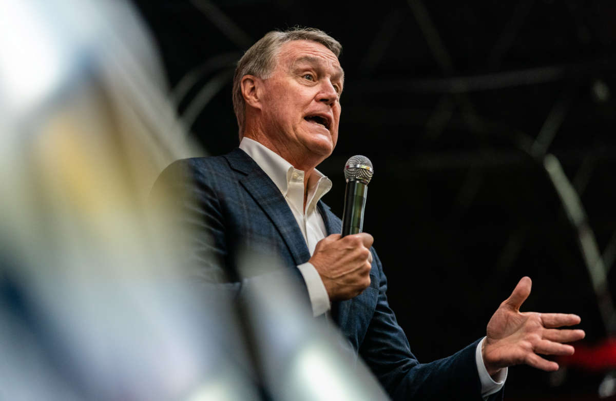 Republican Gubernatorial candidate David Perdue speaks at a campaign event on March 29, 2022, in Marietta, Georgia.