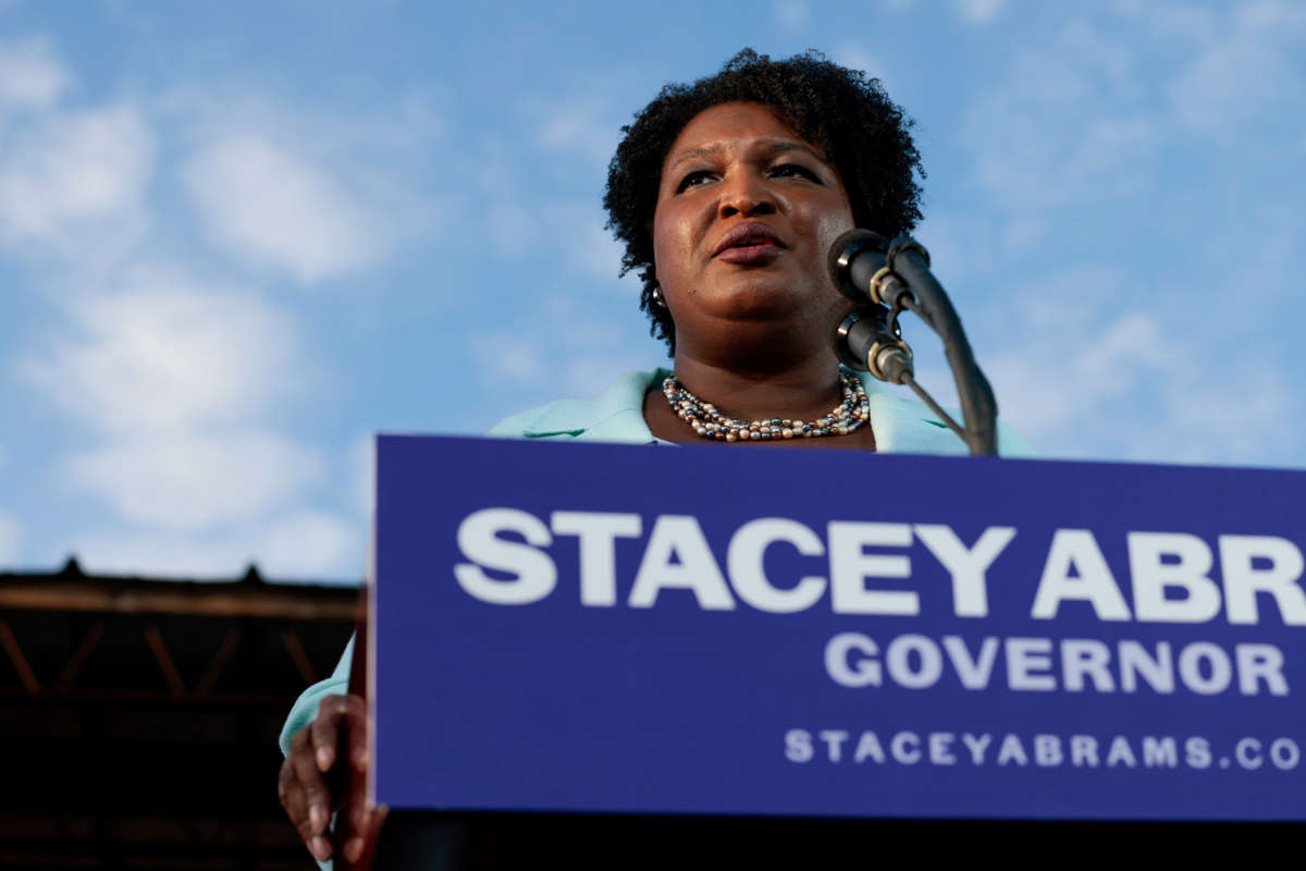 Georgia gubernatorial Democratic candidate Stacey Abrams speaks during a campaign rally on March 14, 2022, in Atlanta, Georgia.