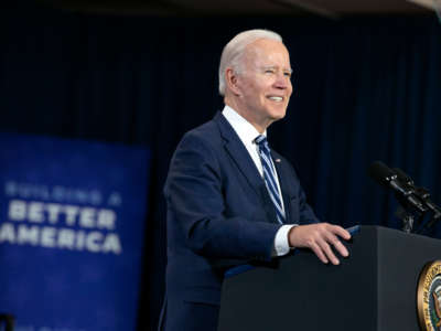 President Joe Biden speaks to guests during a visit to North Carolina Agricultural and Technical State University on April 14, 2022, in Greensboro, North Carolina.