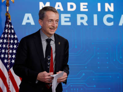 Intel CEO Patrick Gelsinger speaks in the South Court Auditorium of the Eisenhower Executive Office Building on January 21, 2022, in Washington, D.C. Gelsinger topped the Equilar 100 list with $177.9 million in total compensation in 2021.