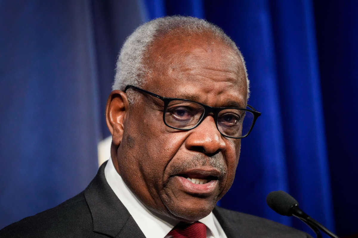 Associate Supreme Court Justice Clarence Thomas speaks at the Heritage Foundation on October 21, 2021, in Washington, D.C.
