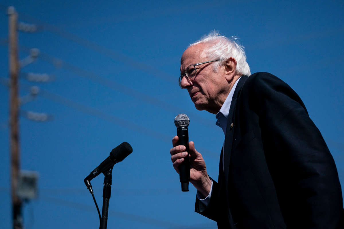 Sen. Bernie Sanders speaks at a campaign rally on February 28, 2020, in Aiken, South Carolina.