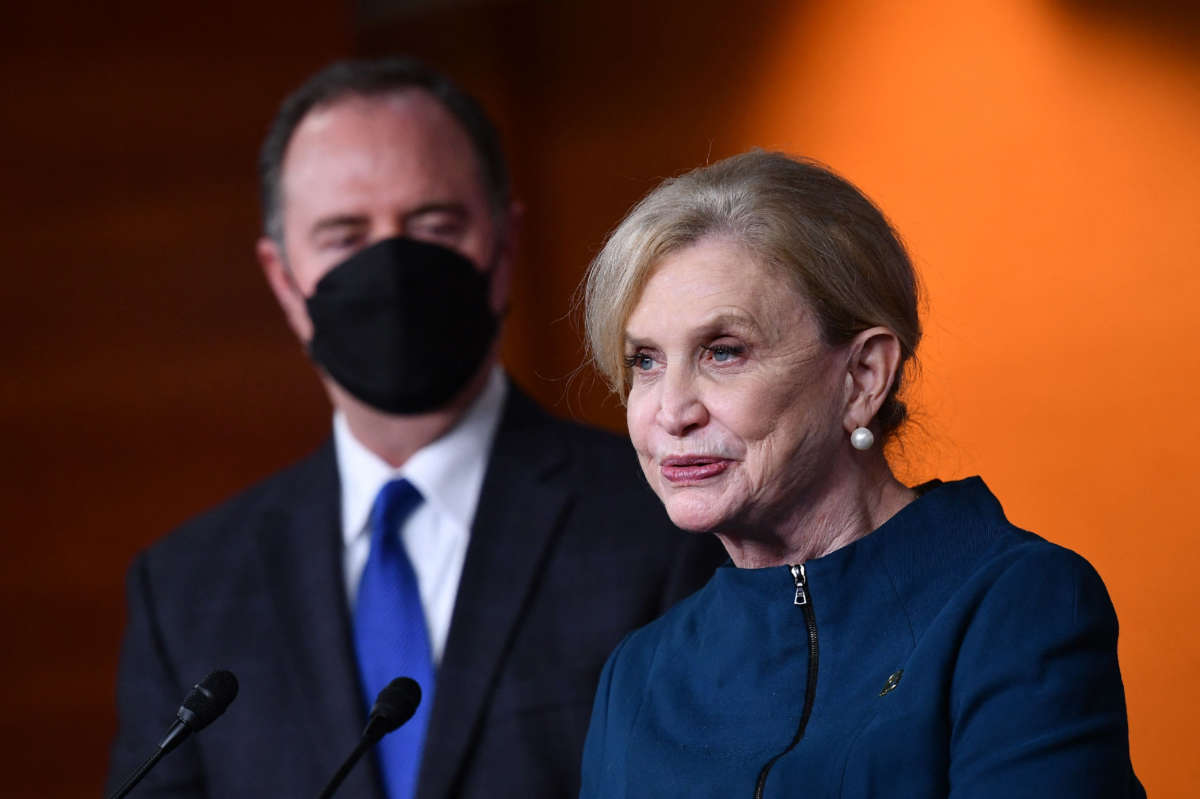 Rep. Carolyn Maloney speaks during a press conference on Protecting Our Democracy Act in the U.S. Capitol in Washington, D.C., on December 9, 2021.