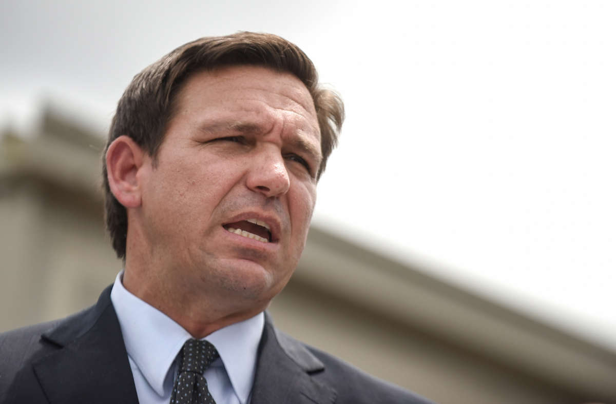 Florida Gov. Ron DeSantis holds a press conference in Orlando, Florida, on August 16, 2021.